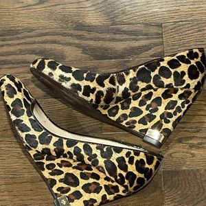 Tory Burch leopard print calf hair wedge